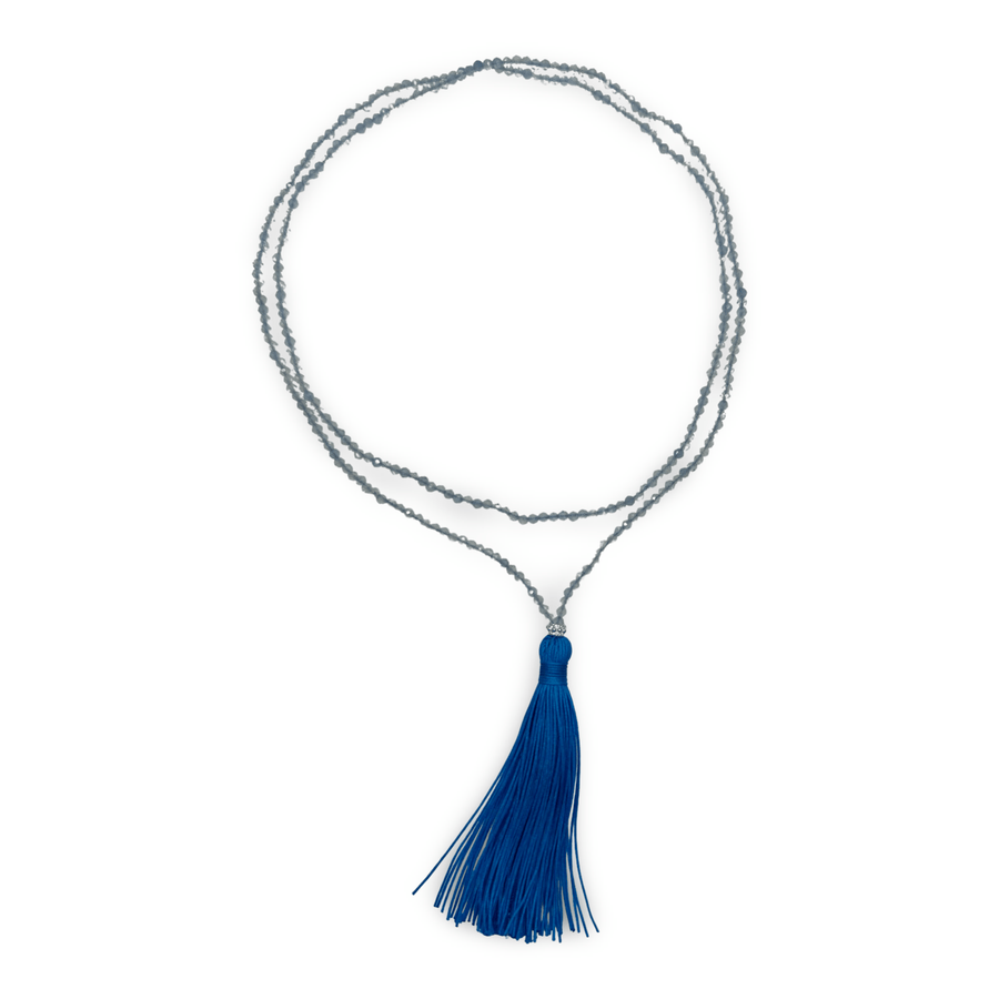 Halskette aus facettiertem Aquamarin und einer blauen Quaste - Atelier Tibet