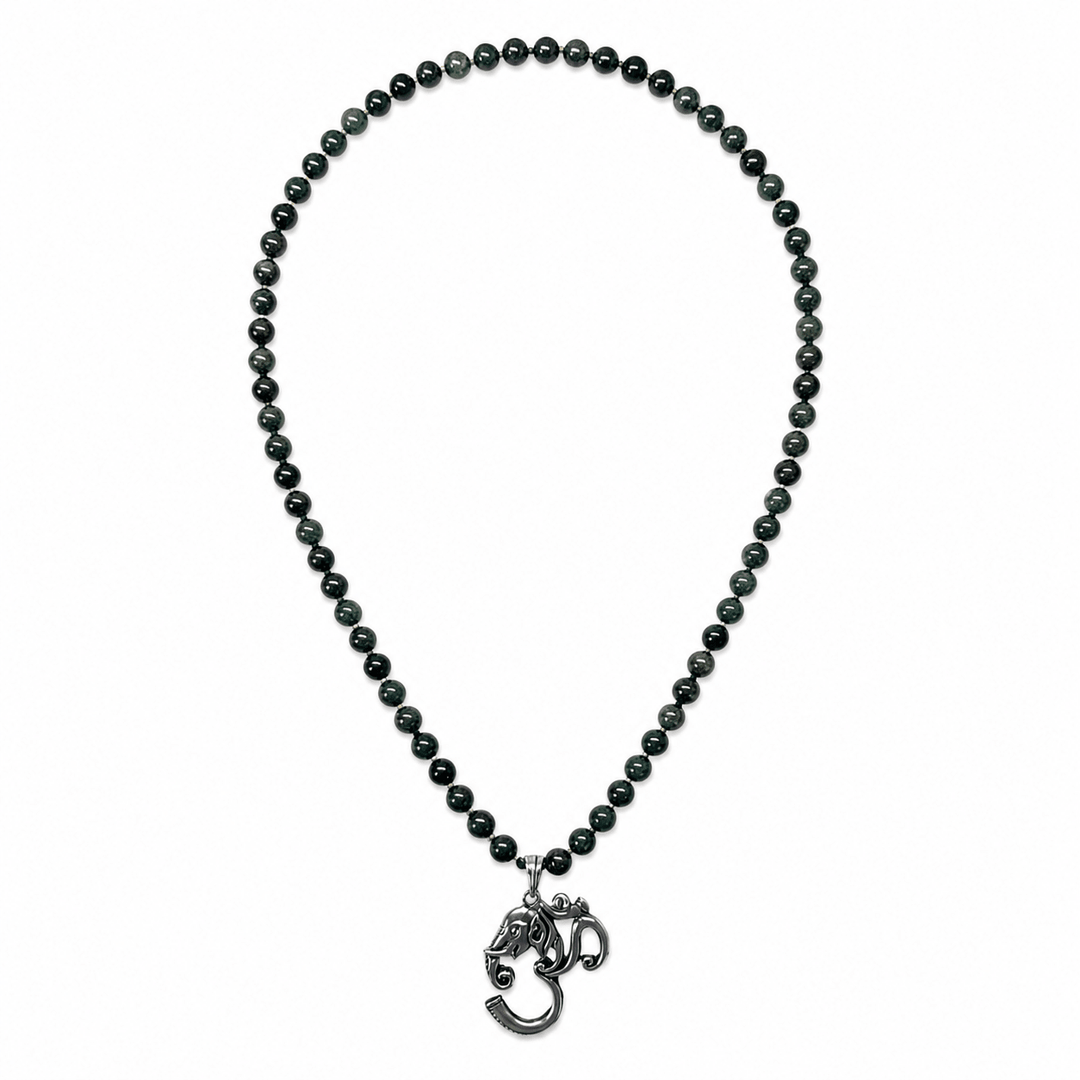 Halskette aus Kambaba-Jaspis mit Om ॐ-Ganesha-Anhänger in Silber - Atelier Tibet
