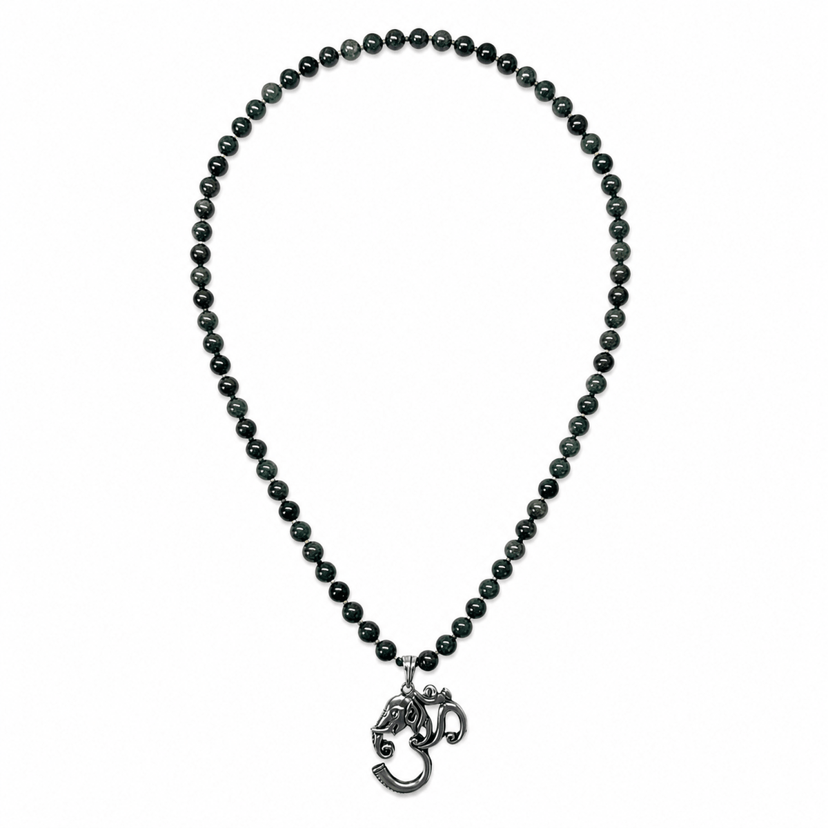 Halskette aus Kambaba-Jaspis mit Om ॐ-Ganesha-Anhänger in Silber - Atelier Tibet