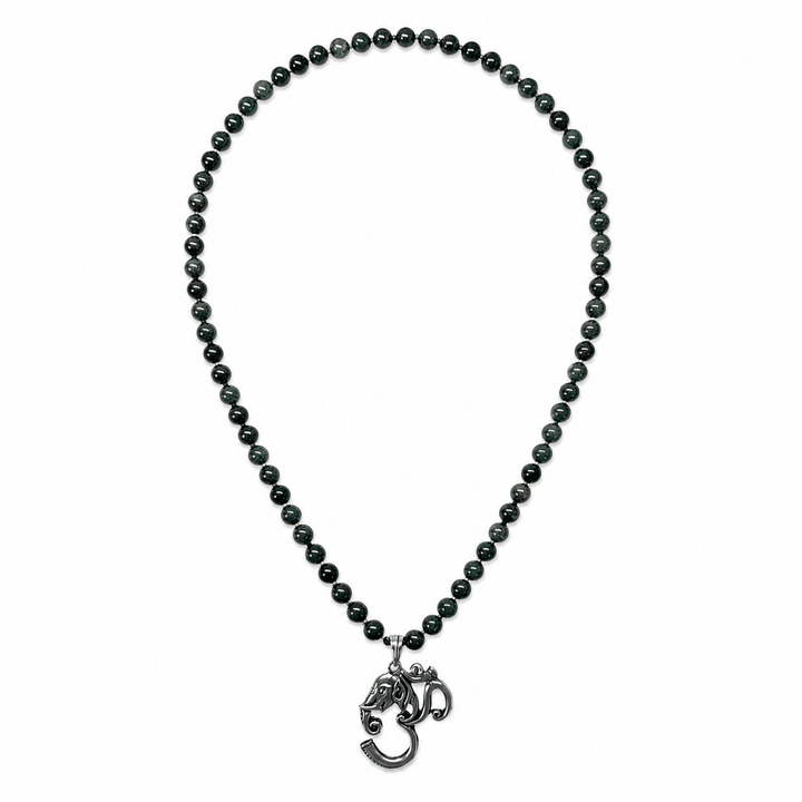 Halskette aus Kambaba-Jaspis mit Om ॐ-Ganesha-Anhänger in Silber - Atelier Tibet