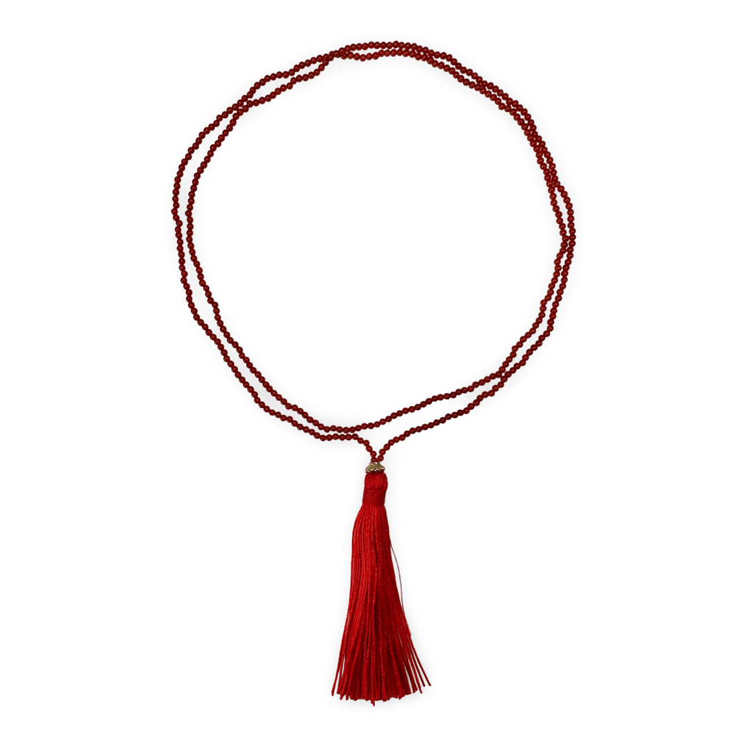 Halskette aus Karneol mit korallenroter Quaste - Atelier Tibet