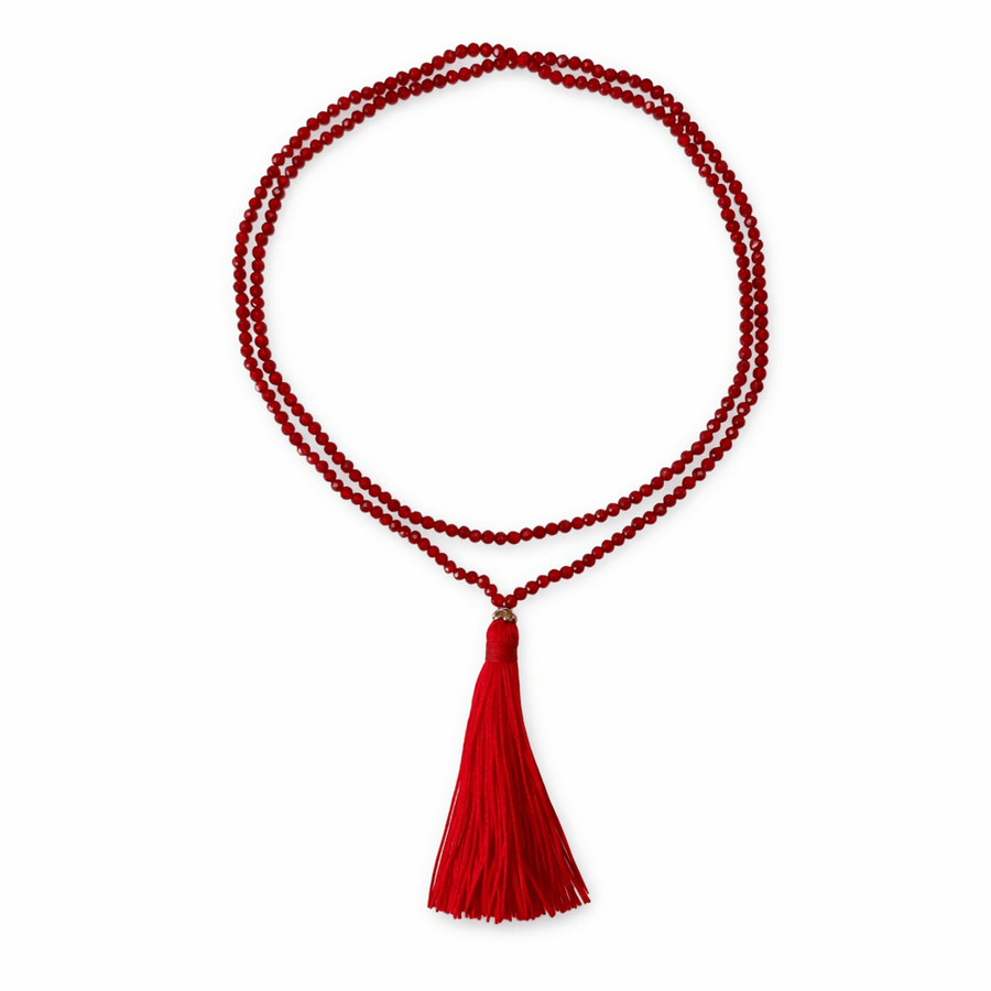 Halskette aus Karneol mit korallenroter Quaste - Atelier Tibet