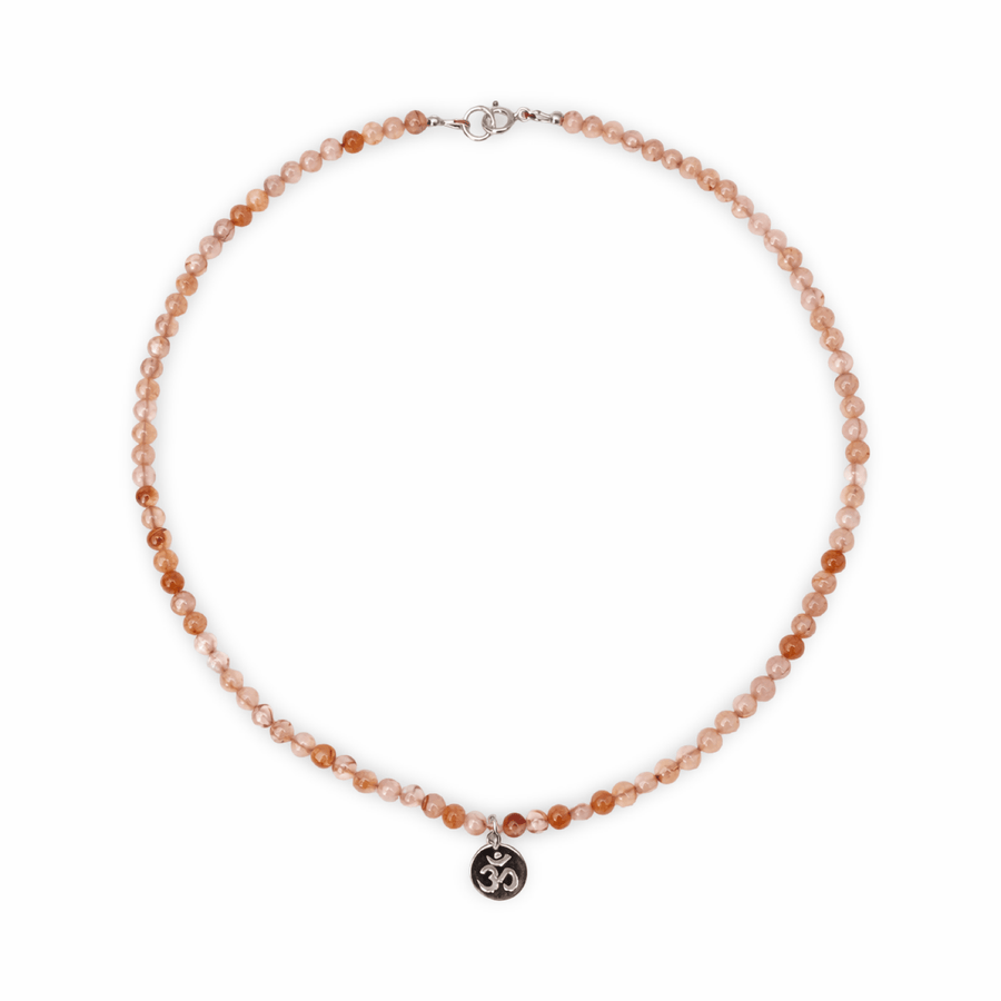 Halskette aus Kirschblüten - Achat mit Om ॐ - Anhänger - Atelier Tibet