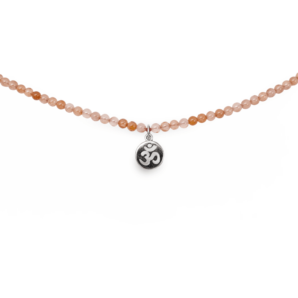 Halskette aus Kirschblüten - Achat mit Om ॐ - Anhänger - Atelier Tibet