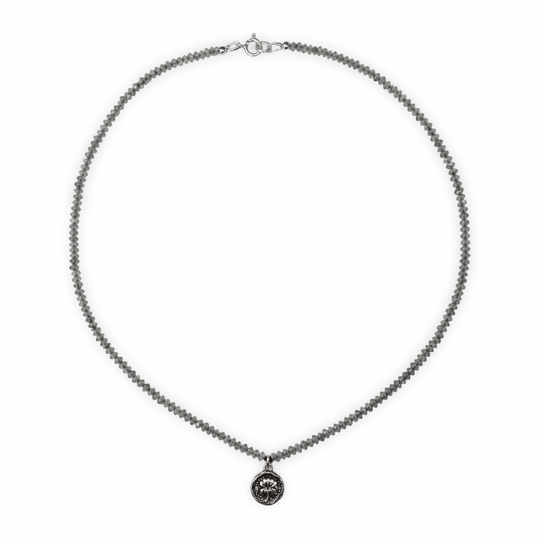 Halskette aus Labradorit mit Lotus - Medallion - Atelier Tibet