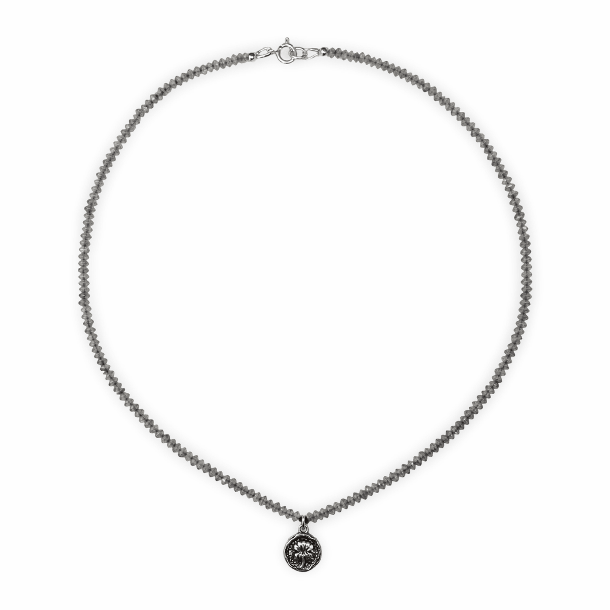 Halskette aus Labradorit mit Lotus - Medallion - Atelier Tibet