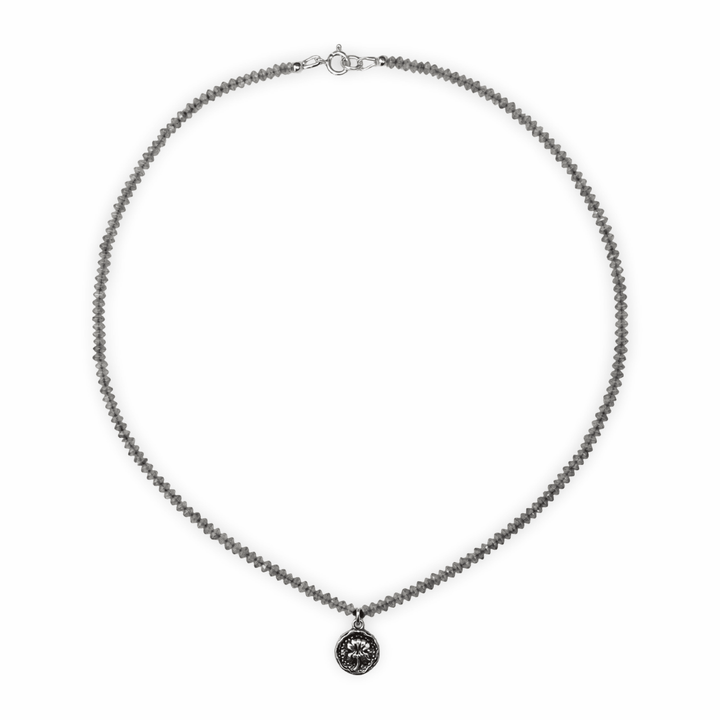 Halskette aus Labradorit mit Lotus - Medallion - Atelier Tibet