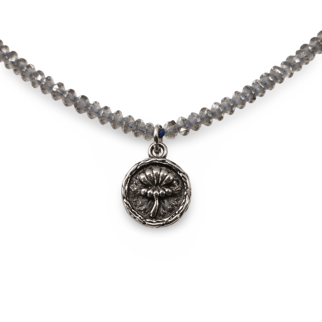 Halskette aus Labradorit mit Lotus - Medallion - Atelier Tibet