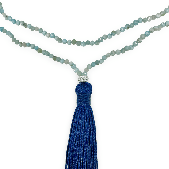 Halskette aus Larimar mit dunkelblauer Quaste - Atelier Tibet