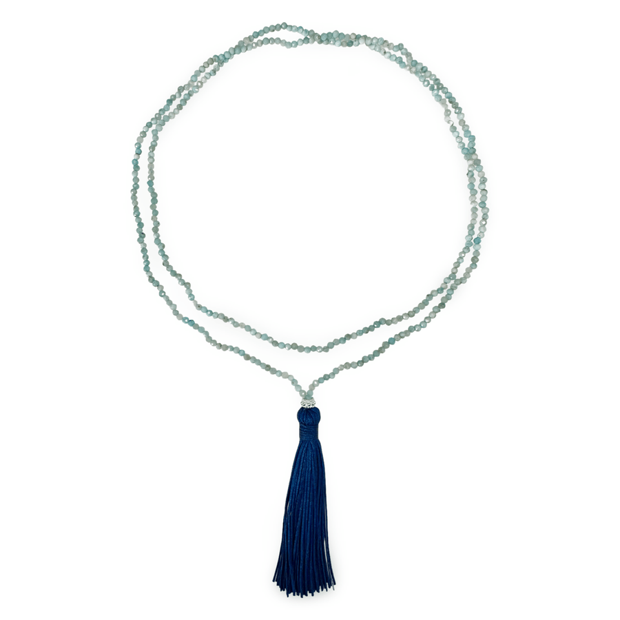 6786901 Halskette aus Larimar mit dunkelblauer Quaste – Atelier Tibet