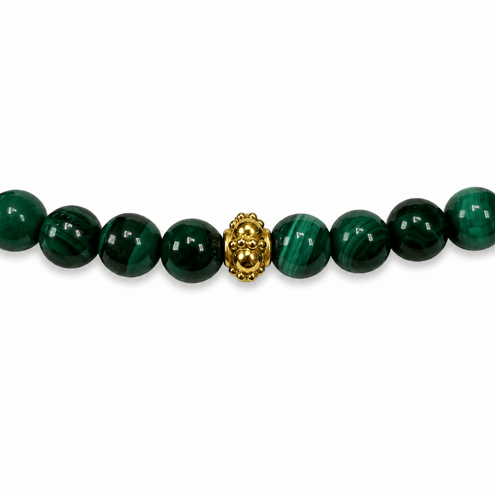 Halskette aus Malachit mit vergoldeten Silberperlen - Atelier Tibet