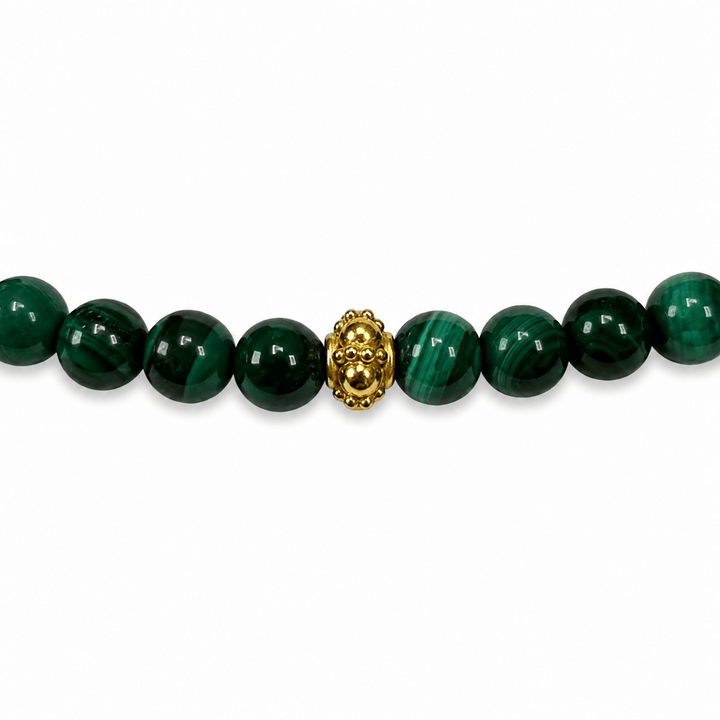 Halskette aus Malachit mit vergoldeten Silberperlen - Atelier Tibet