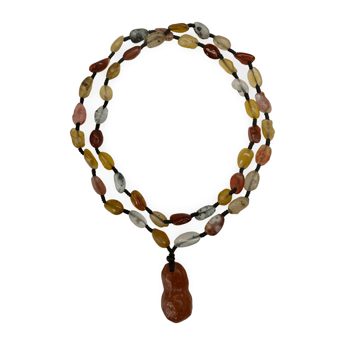 Halskette aus naturgeschliffenen Achaten aus der Wüste Gobi - Atelier Tibet