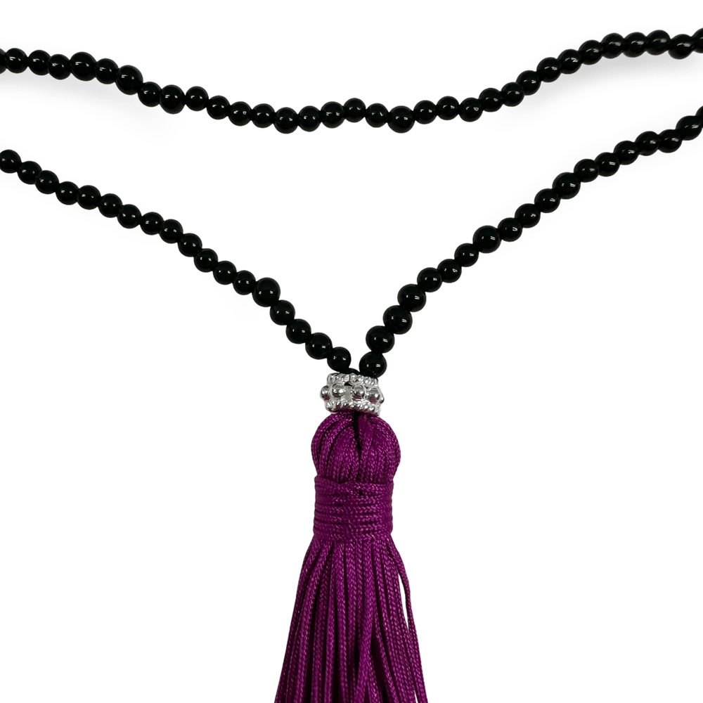 Halskette aus Onyx mit magentafarbiger Quaste - Atelier Tibet