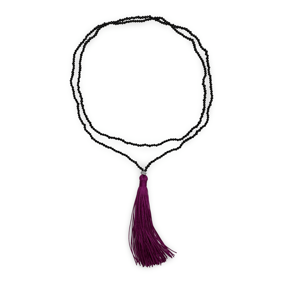 Halskette aus Onyx mit magentafarbiger Quaste - Atelier Tibet