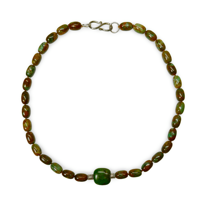 Halskette aus Opal - Perlen, Türkis und Silber - Atelier Tibet