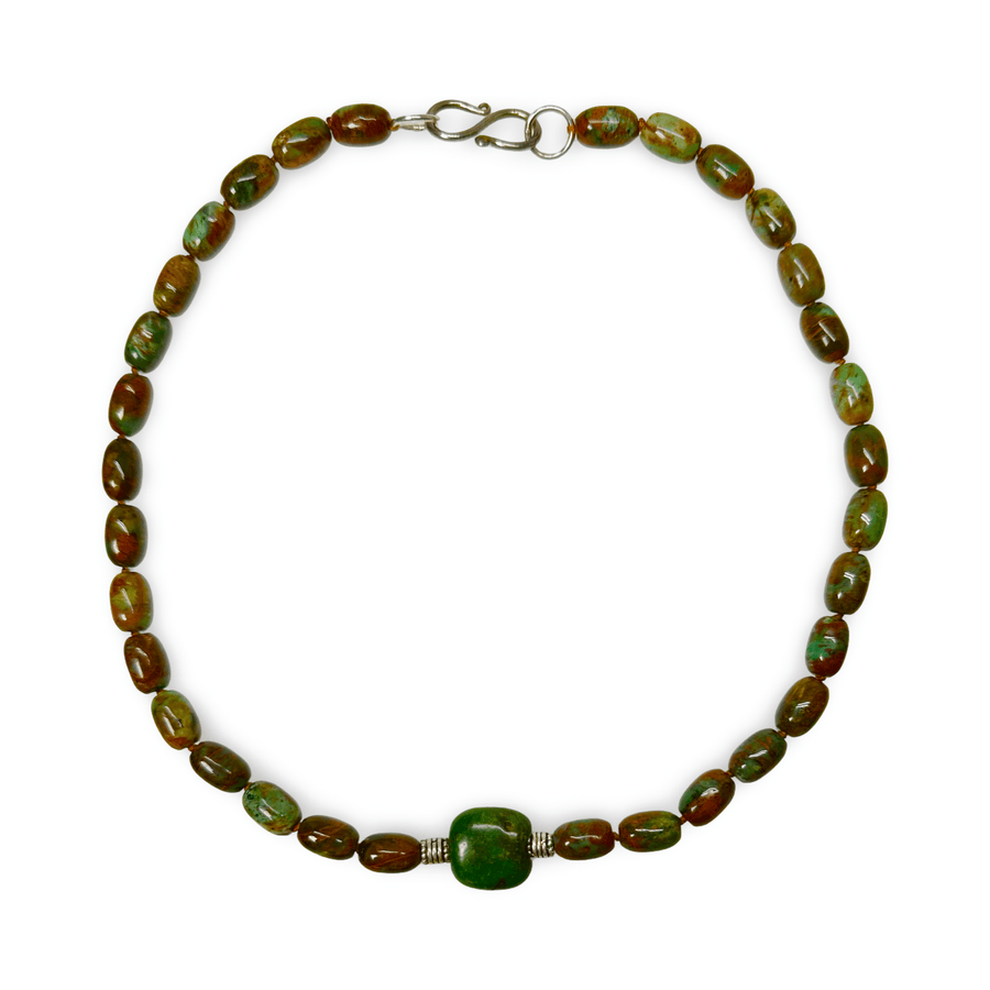 Halskette aus Opal - Perlen, Türkis und Silber - Atelier Tibet