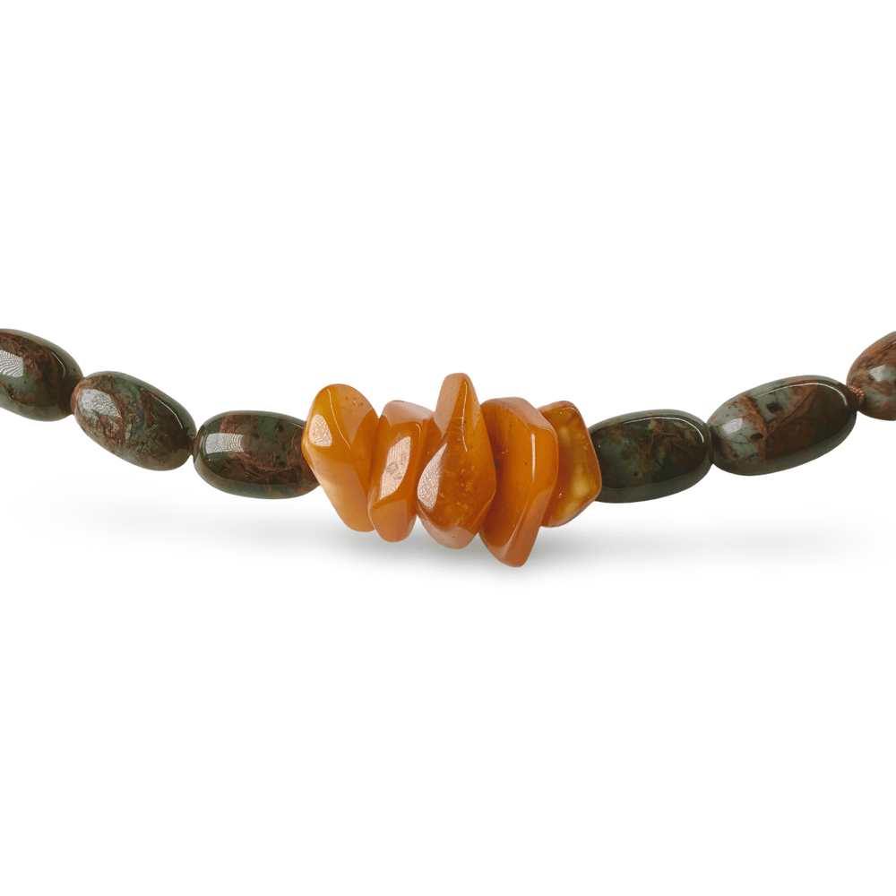 Halskette aus Opal - Perlen und Bernstein - Atelier Tibet