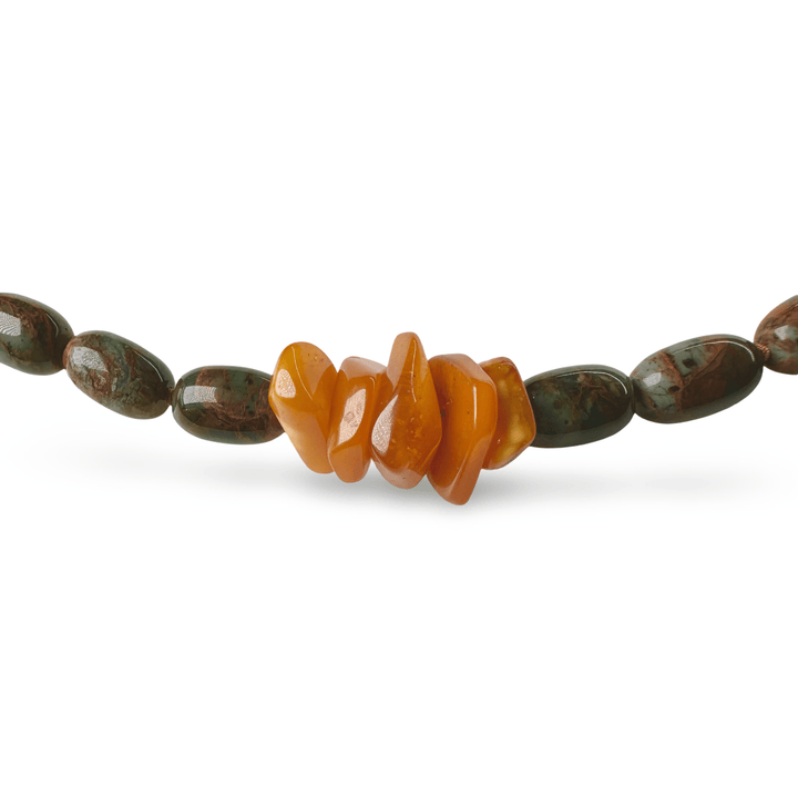 Halskette aus Opal - Perlen und Bernstein - Atelier Tibet