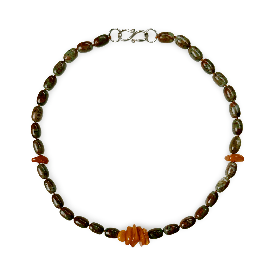 Halskette aus Opal - Perlen und Bernstein - Atelier Tibet