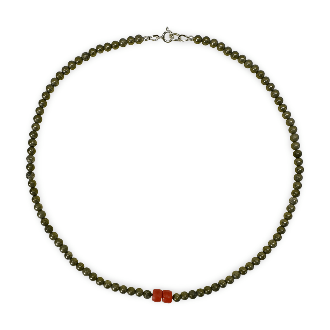 Halskette aus Pyrit und alten Korallen - Atelier Tibet