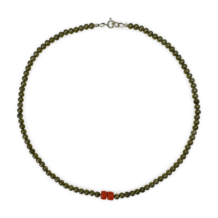 Halskette aus Pyrit und alten Korallen - Atelier Tibet