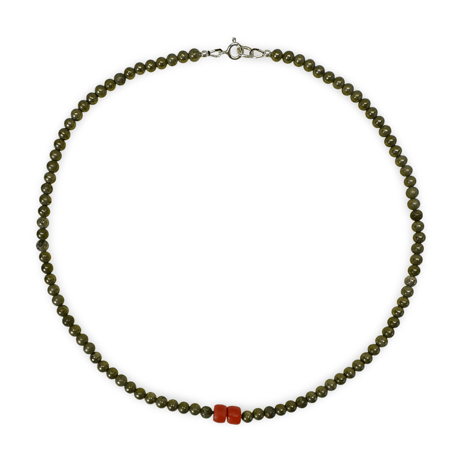 Halskette aus Pyrit und alten Korallen - Atelier Tibet