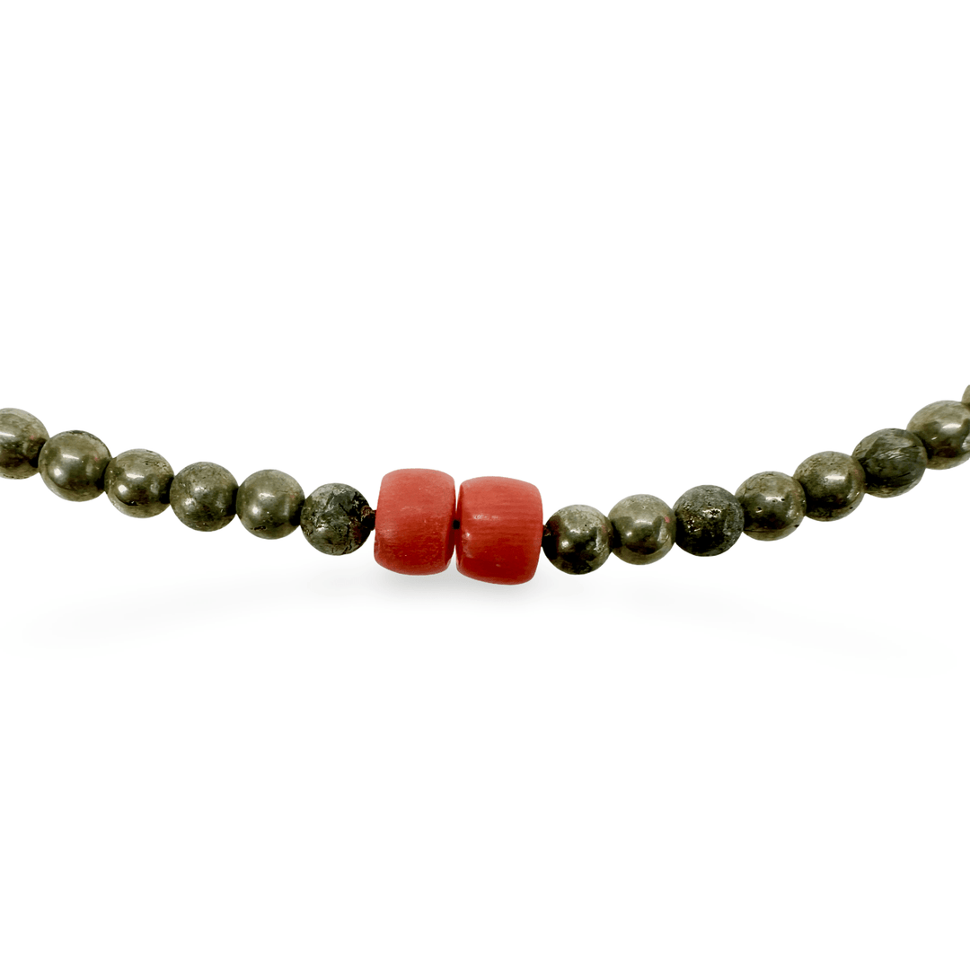 Halskette aus Pyrit und alten Korallen - Atelier Tibet