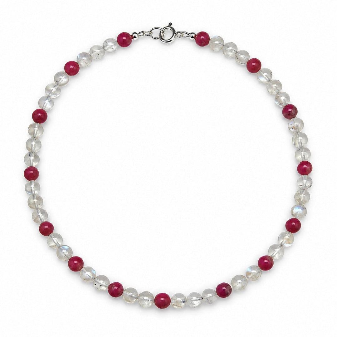 Halskette aus rosa Turmalin und Mondstein - Atelier Tibet