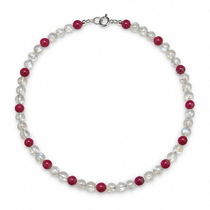 Halskette aus rosa Turmalin und Mondstein - Atelier Tibet