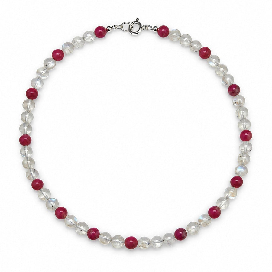 Halskette aus rosa Turmalin und Mondstein - Atelier Tibet