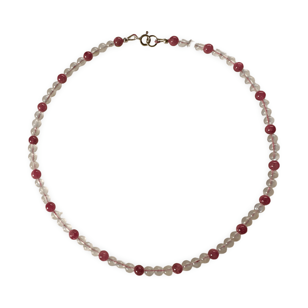 Halskette aus rosa Turmalin und Mondstein - Atelier Tibet