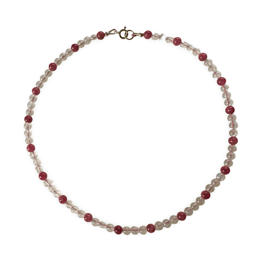 Halskette aus rosa Turmalin und Mondstein - Atelier Tibet