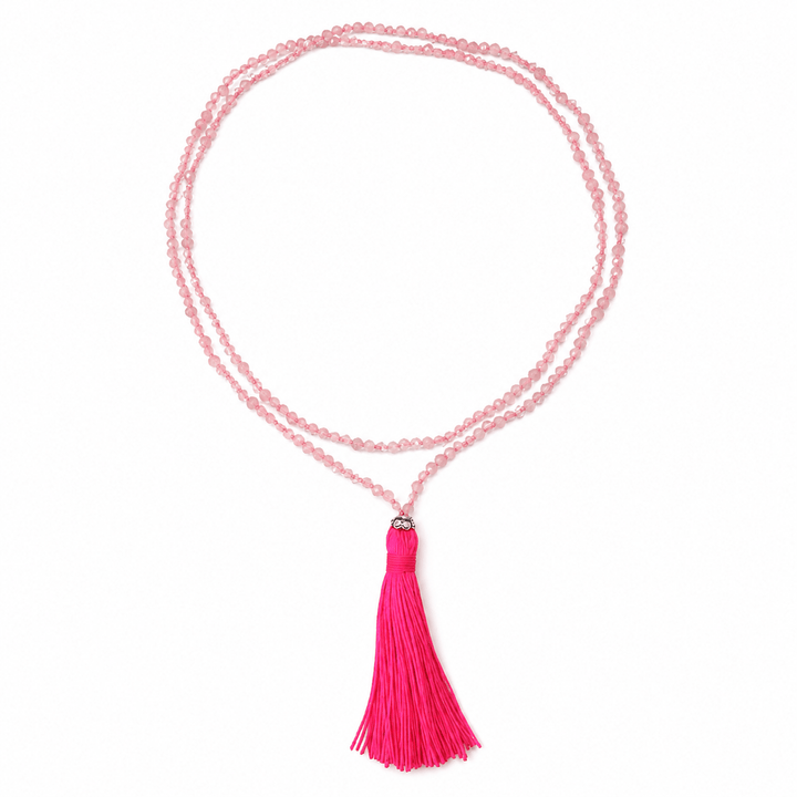 Halskette aus Rosenquarz mit pinker Quaste - Atelier Tibet