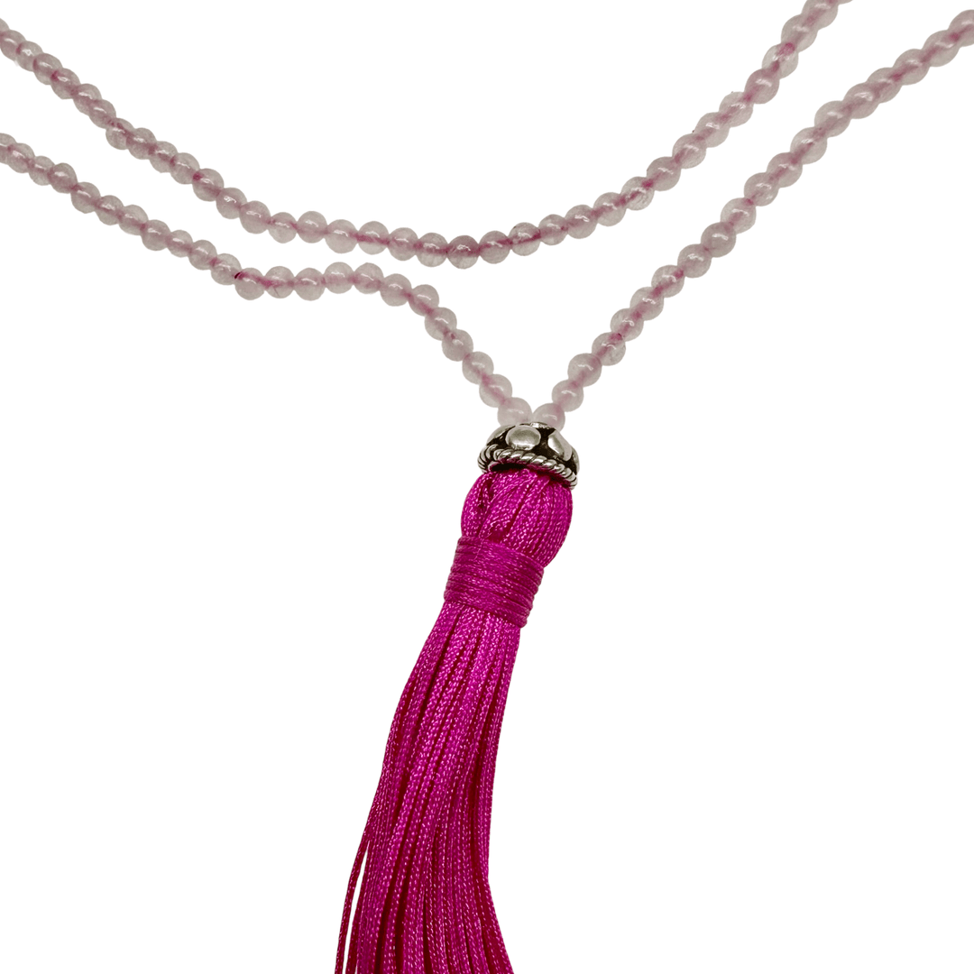 Halskette aus Rosenquarz mit pinker Quaste - Atelier Tibet