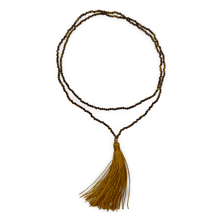 Halskette aus Tigerauge mit einer goldenen Quaste - Atelier Tibet