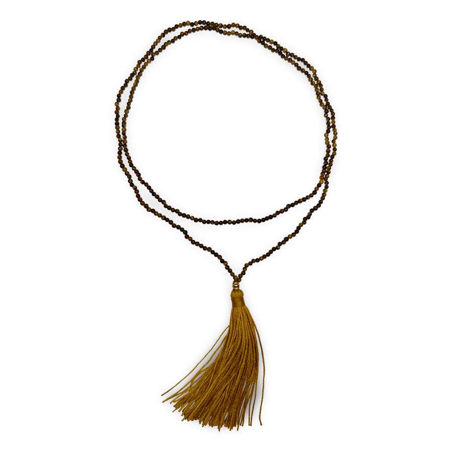 Halskette aus Tigerauge mit einer goldenen Quaste - Atelier Tibet