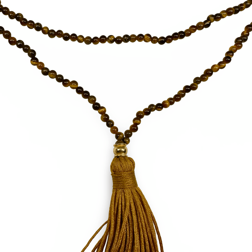 Halskette aus Tigerauge mit einer goldenen Quaste - Atelier Tibet