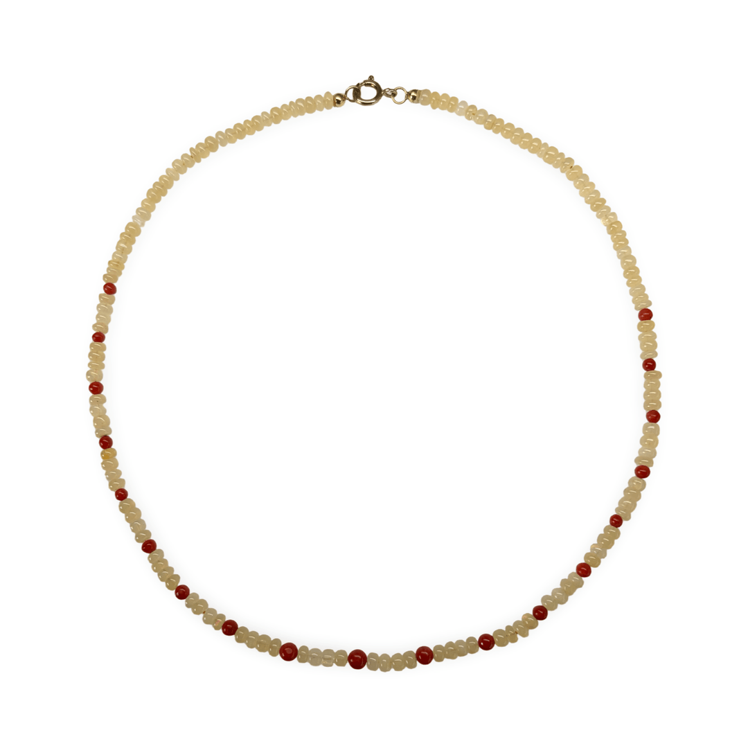 Halskette aus Welo-Opal mit Koralle - Atelier Tibet