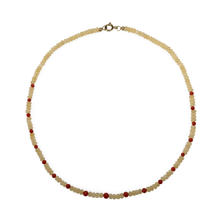 Halskette aus Welo-Opal mit Koralle - Atelier Tibet