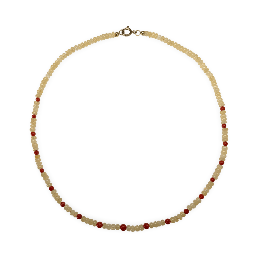 Halskette aus Welo-Opal mit Koralle - Atelier Tibet