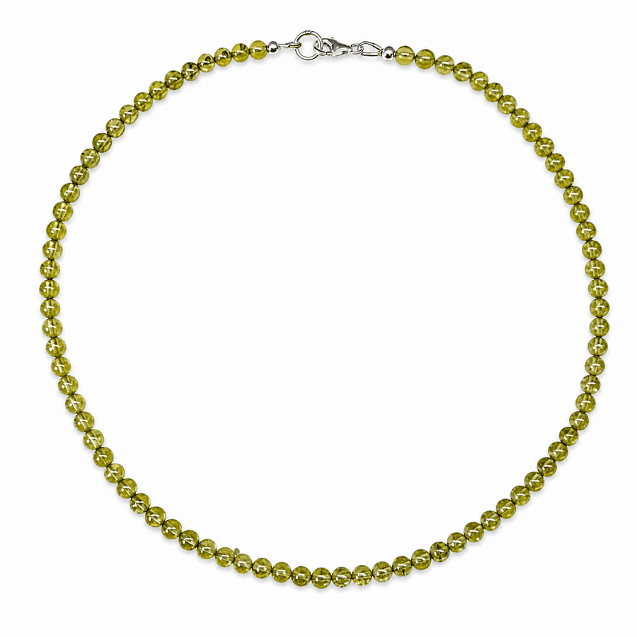 Halskette mit facettierten Peridot - Perlen - Atelier Tibet