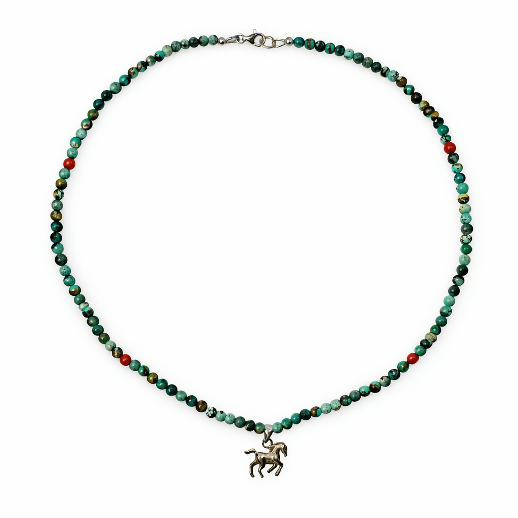 Halskette Tibet - Türkis mit Pferd - Anhänger - Atelier Tibet