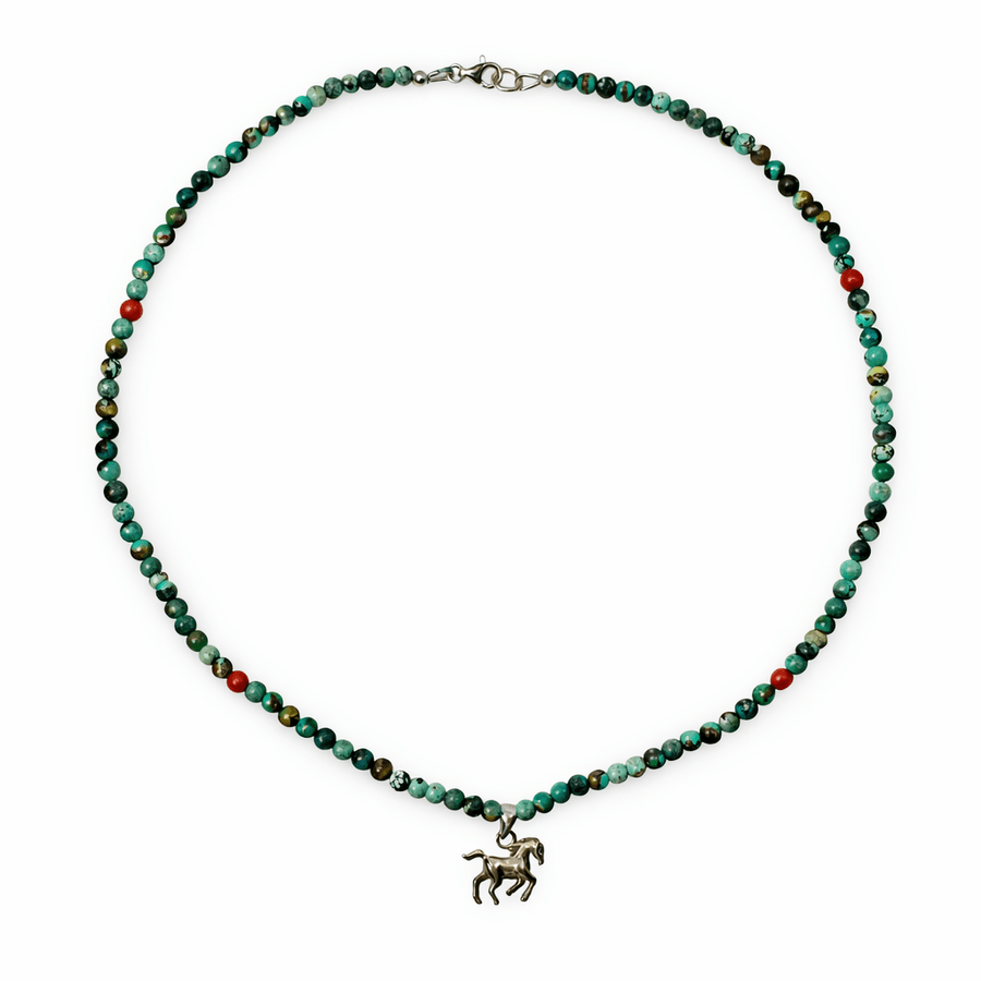 Halskette Tibet - Türkis mit Pferd - Anhänger - Atelier Tibet