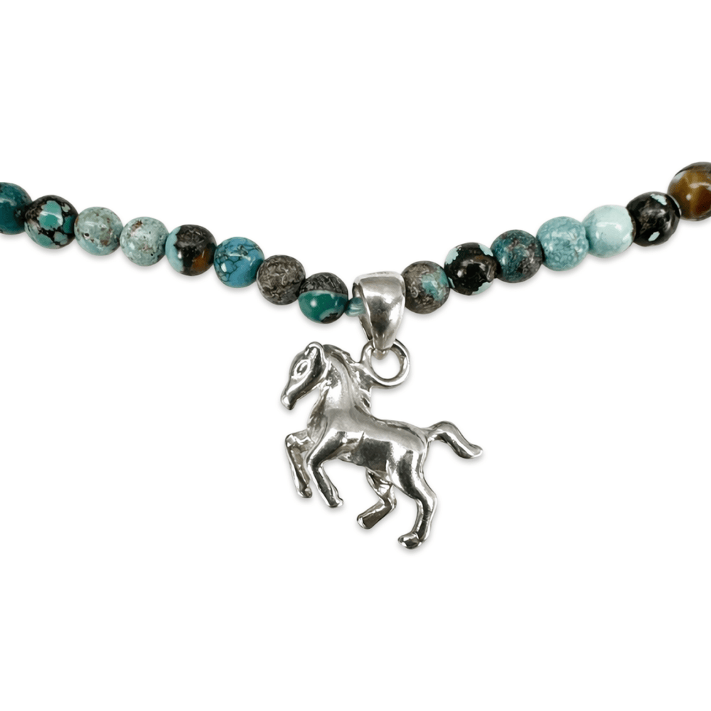 Halskette Tibet - Türkis mit Pferd - Anhänger - Atelier Tibet