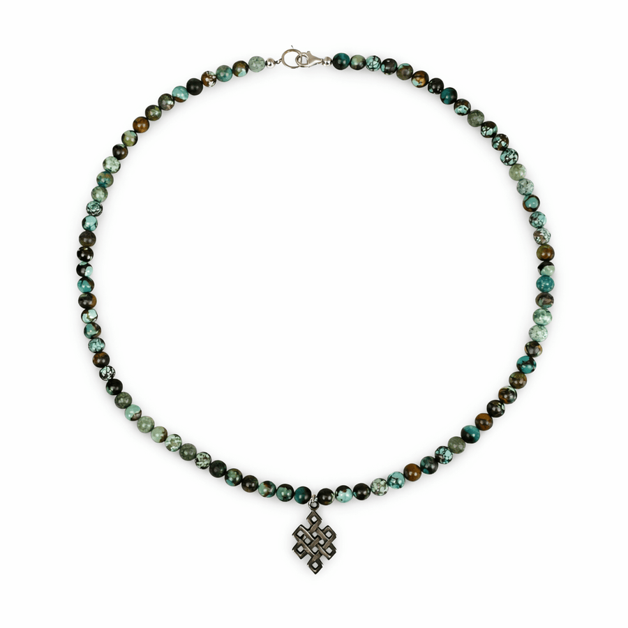 Halskette Tibet - Türkis mit Silber - Endlosknoten - Atelier Tibet