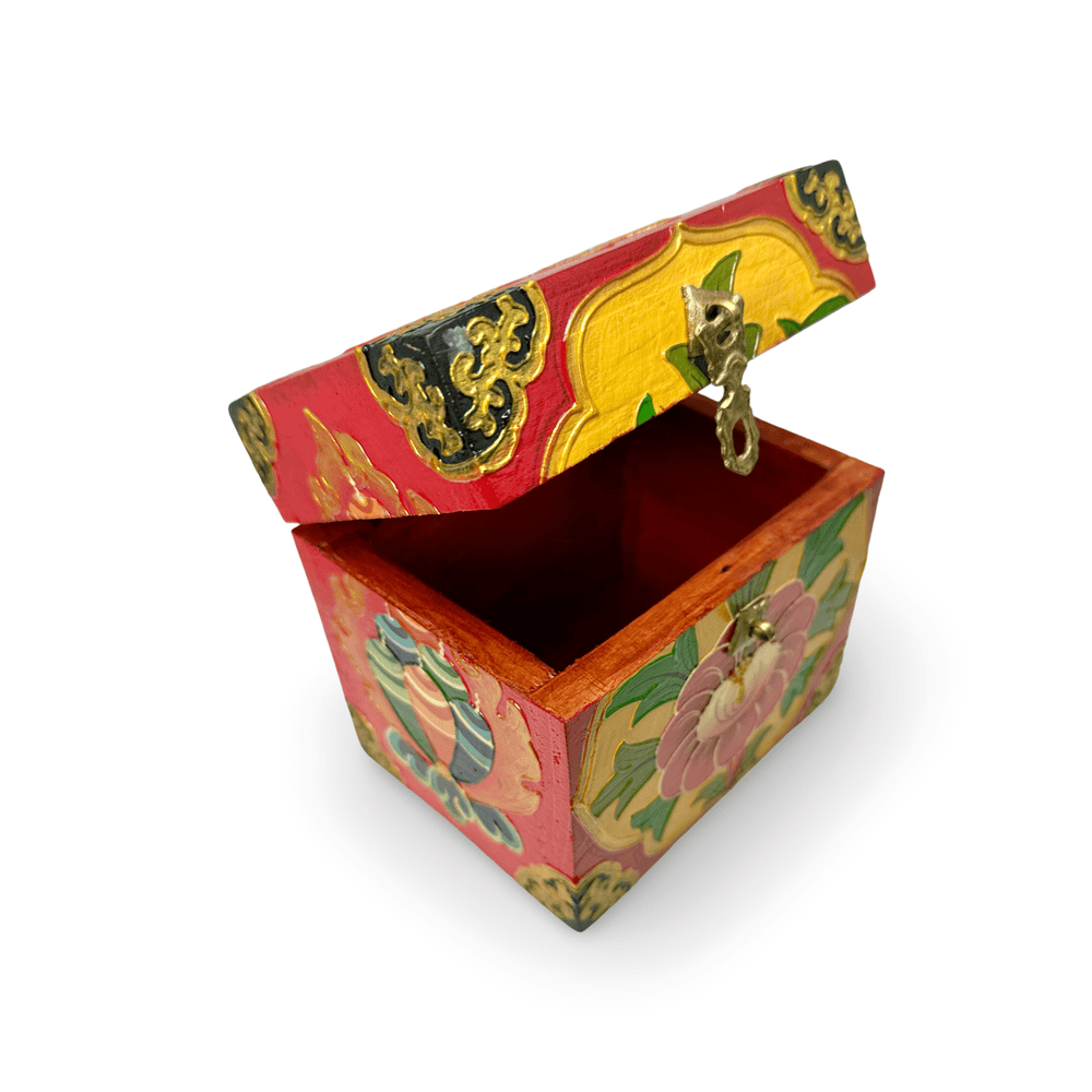 Handbemalte Tibetische Holzschatulle mit Blumenmotiv - Atelier Tibet