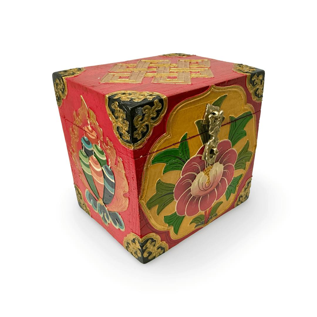 Handbemalte Tibetische Holzschatulle mit Blumenmotiv - Atelier Tibet
