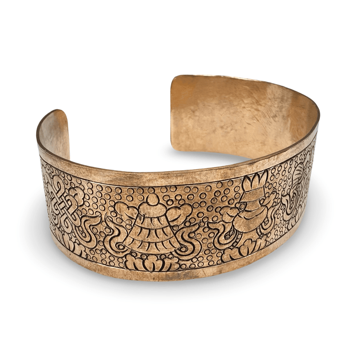 Handgefertigte Kupfer - Armspange mit Glückssymbolen - Atelier Tibet
