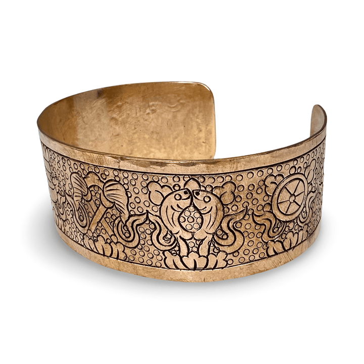 Handgefertigte Kupfer - Armspange mit Glückssymbolen - Atelier Tibet